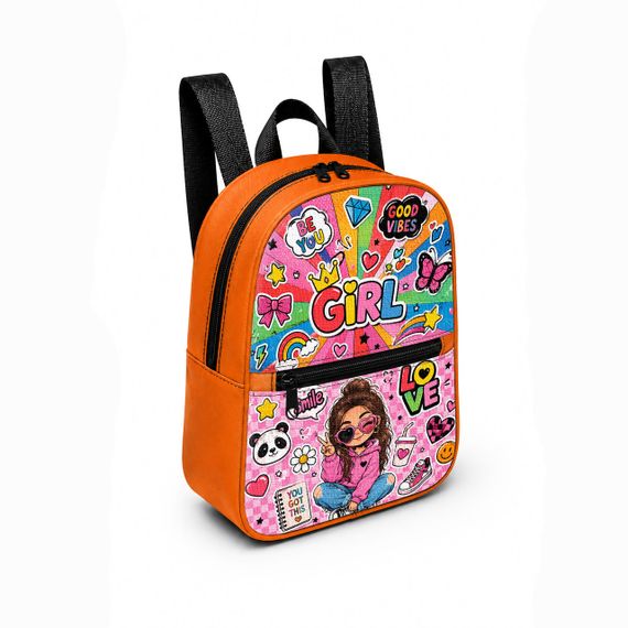 Детский мини-рюкзак оранжевый с принтом Kawaii Girl для девочки 28×24×10 см мини-сумка детская (5286)