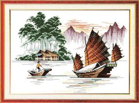 Набір для вишивання за нанесеною на канву схемою "Fishing boat". AIDA 14CT printed, 46*33 см
