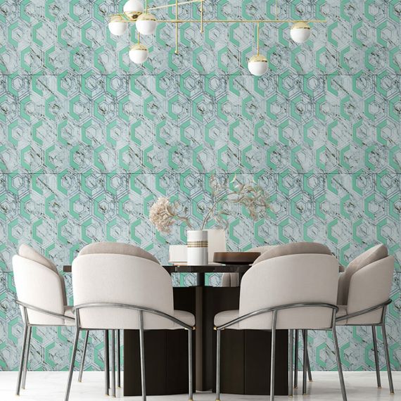 Панель стінова 3D 700х700х4мм сіро-зелені стільники мармур (D) SW-00002006 | Зображення 3