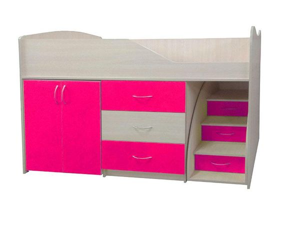 Ліжко-кімната Bed Room-5 колір малина (рожевий), висувні сходи-комод, висувний стіл, вибір кольору фасадів | Зображення 1