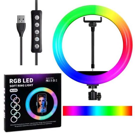 Кольцевая светодиодная лампа RGB LED RING MJ26 26 см с KL-293 держателем телефона | Зображення 3