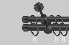 Карниз для штор двухрядный металлический 19 мм, Заглушки (комплект) Черный матовый 320 см. (стык 2-х труб)