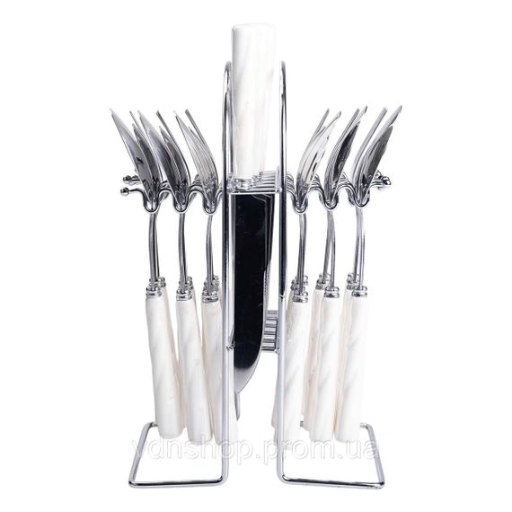 Набір столових приборів на підставці 24 предмети столовий набір на 6 персон Білий зі сріблом HP-20-50 | Зображення 1