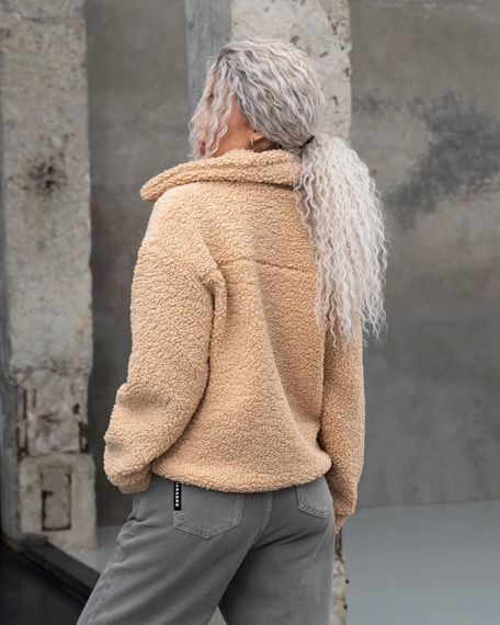 Женская короткая куртка мех Тедди, MN0002  цвет бежевый  размер М | Зображення 1