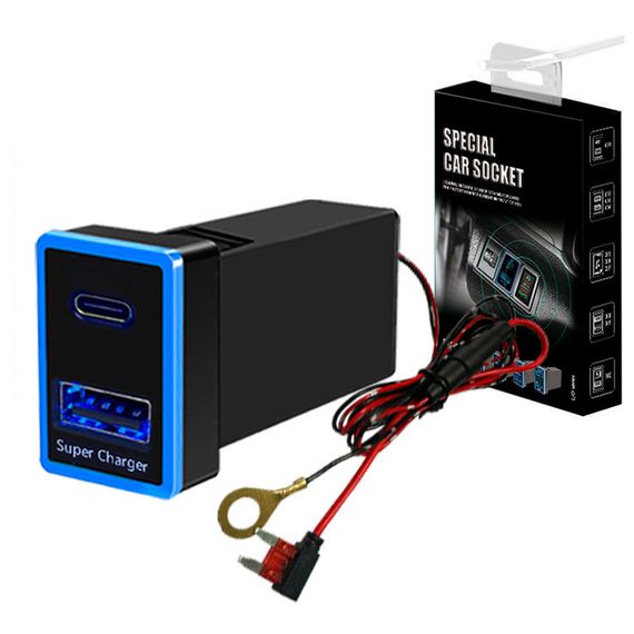 АЗУ врізне 130W-D01T03-Fuse, PD+QC, Type-C: 100W, USB: 30W, LED підсвічування, комплект проводів з роз'ємами та запобіжником, | Зображення 1