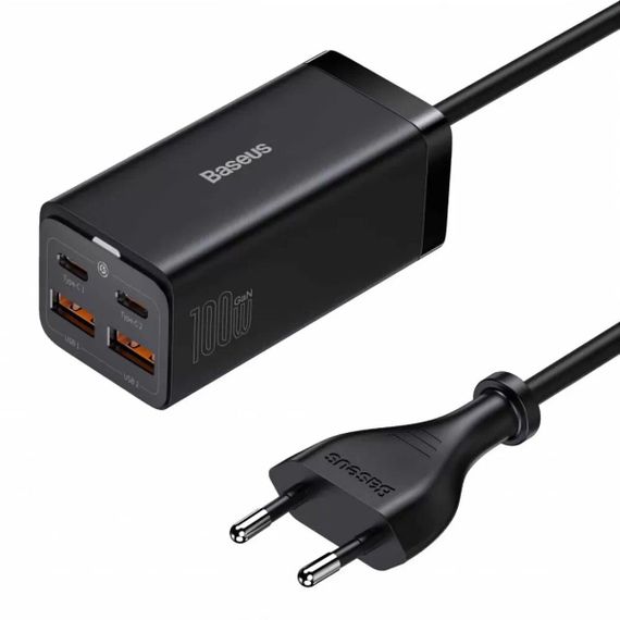Мережевий зарядний пристрій Baseus GaN3 Pro Desktop Powerstrip AC+2U+2C 100W EU Black (With Mini White Cable