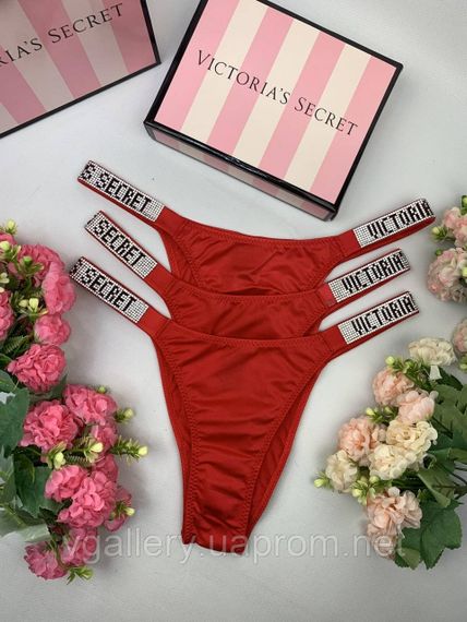 Женские красные трусики Бразилиана Victoria's Secret со стразами, женские трусики с кружевом и стразами Виктория Сикрет | Зображення 2