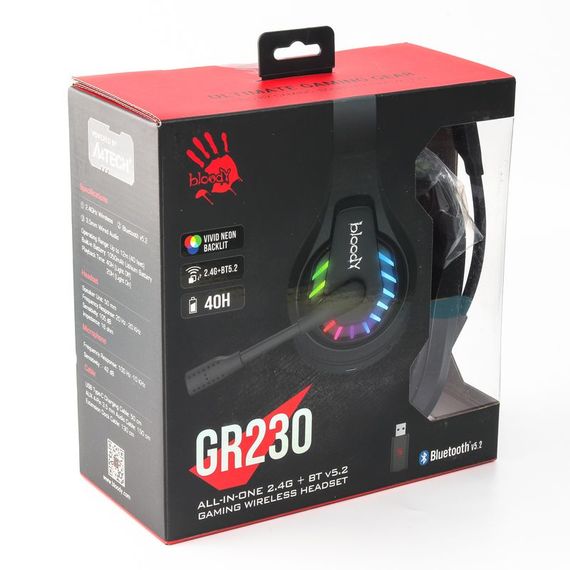 Гарнітура ігрова Bloody GR230 з LED підсвічуванням, чорний колір, Bluetooth v5.2 + 2.4GHz + 3.5 Jack | Зображення 9
