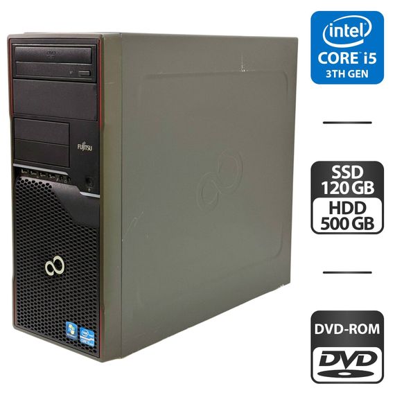 Комп'ютер Fujitsu Celsius W420 Tower / Intel Core i5-3470 (4 ядра по 3,2 - 3,6 ГГц) / 16 ГБ DDR3 / 120 ГБ SSD + 500 ГБ HDD / Intel HD Graphics 2500 / DVD-ROM б/в