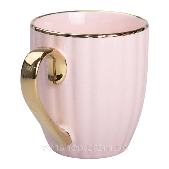 Чашка фарфоровая с золотым ободком и золотой ручкой 420 (мл) Розовая RX-N240629P | Зображення 1