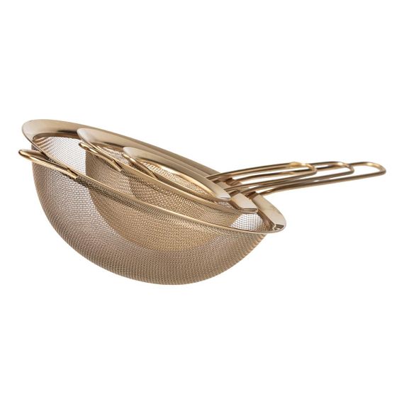 Набір ситечок 3 штуки для чаю, круп і борошна 8,14 і 20 см  з нержавіючої сталі Золотистий HP-19-21 | Зображення 3