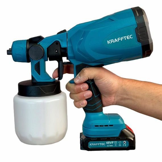 Краскопульт акумуляторний Krafftec 48V/2Ah, 600 W, 800 мл, фарборозпилювач портативний, 2 акумулятори | Зображення 3