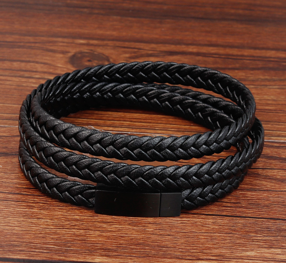 Чоловічий шкіряний браслет Primo Long Rope з магнітною застібкою - Black | Зображення 1