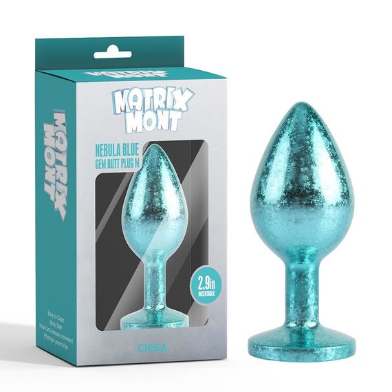 Анальная пробка голубая поталь CHISA MATRIX MONT с голубым камнем, размер M sexstyle