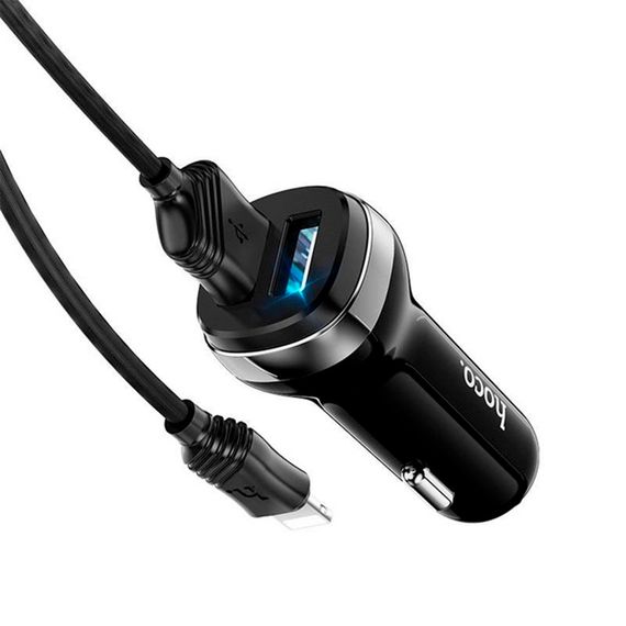 Набір АЗУ 12-24V HOCO Z40 + кабель Lighting, 2xUSB, 2.4A, кабель 1м, Black, Box | Зображення 3