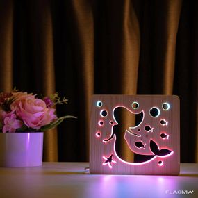 Светильник ночник ArtEco Light из дерева LED "Русалочка" с пультом и регулировкой...