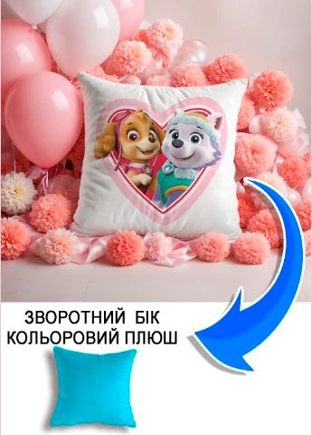 Подушка плюшева Мерч Крафт Дизайн з принтом paw patrol блакитний плюш квадратна 33х33 см