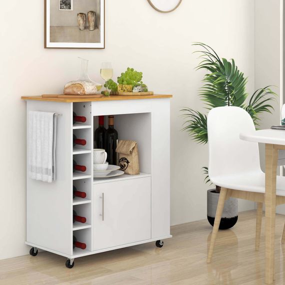 Кухонный остров на колесиках Costway Provence с полкой для белый вина #KC55547WH | Зображення 2