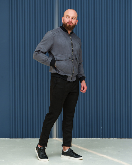 Бомбер замш карман Премиум графит S XL | Зображення 2