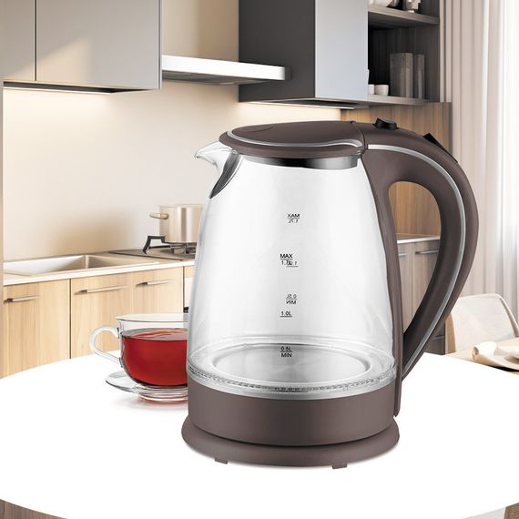 Електрочайник скляний Maestro MR-064-BROWN, 1.7 л, 2000 Вт, з підсвіткою | Зображення 1
