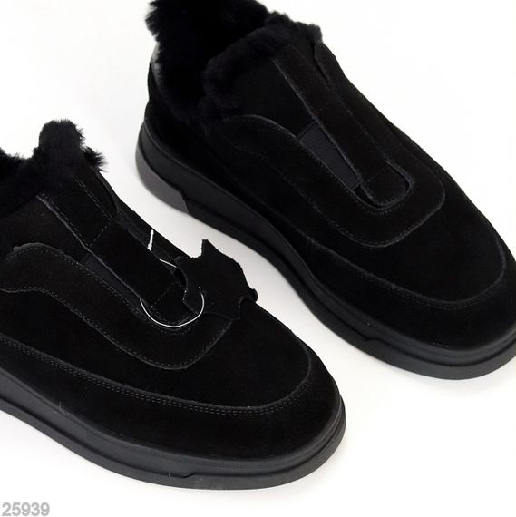 Стильные низкие черные зимние ботинки натуральная замша | Зображення 4