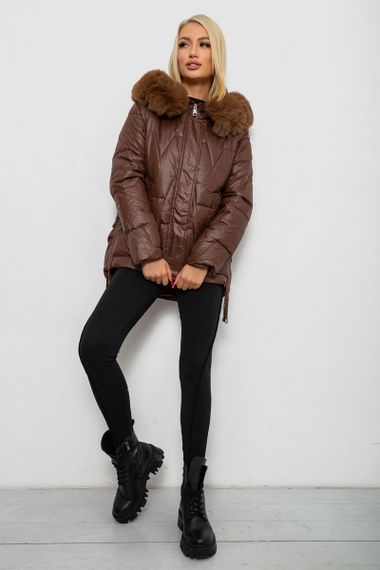Куртка женская зимняя короткая, цвет коричневый, 244R865 | Зображення 1