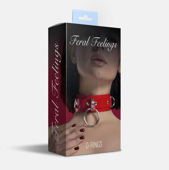 Нашийник для фіксації з натуральної шкіри Feral Feelings - D-Rings Red | Зображення 1