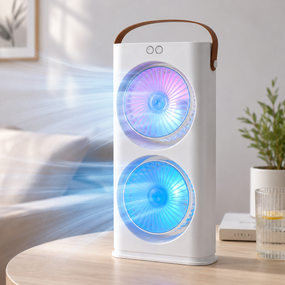 Настольный вентилятор Double-ended Spray Fan 1200 мАг / Аккумуляторный портативный вентилятор с пультом и LED-подсветкой