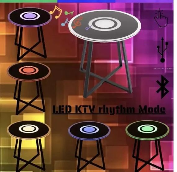 Круглый стеклянный музыкальный журнальный столик с подсветкой, подзарядка, Bluetooth | Зображення 3