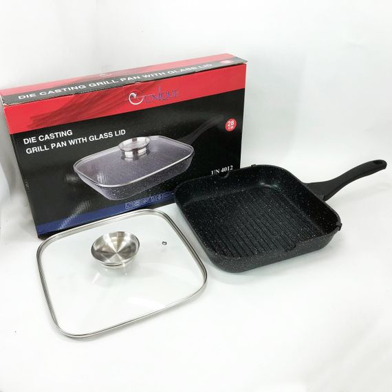 Сковорода гриль UNIQUE UN-4012 стильна 24см, Надійна сковорода з антипригарним покриттям | Зображення 6