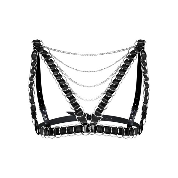 Жіноча портупея прикрашена кільцями Art of Sex - Geneva, колір Чорний, Натуральна шкіра, розмір XS-M | Зображення 2