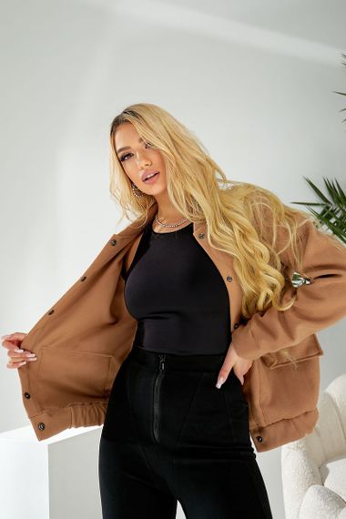 Бомбер женский искусственный кашемир, цвет темно-бежевый, 257R325 | Зображення 8