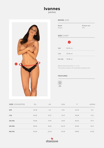 Напівпрозорі трусики з підвіскою Obsessive Ivannes panties black 2XL/3XL, чорні | Зображення 6