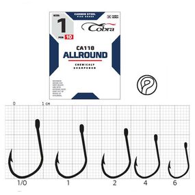Крючки рыболовные Cobra Кобра ALLROUND сер. CA118 разм. 001/0 10 шт в упаковке.