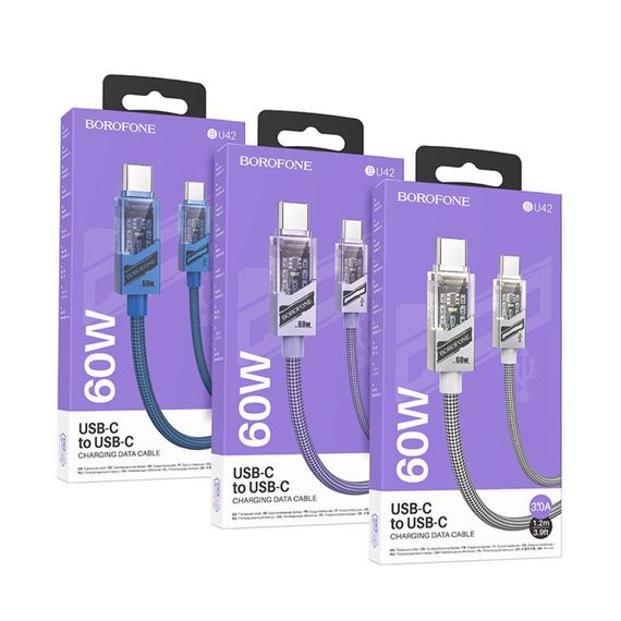 Кабель USB Borofone BU42 Octavia 60W Type-C to Type-C 1.2m Колір Синiй | Зображення 1