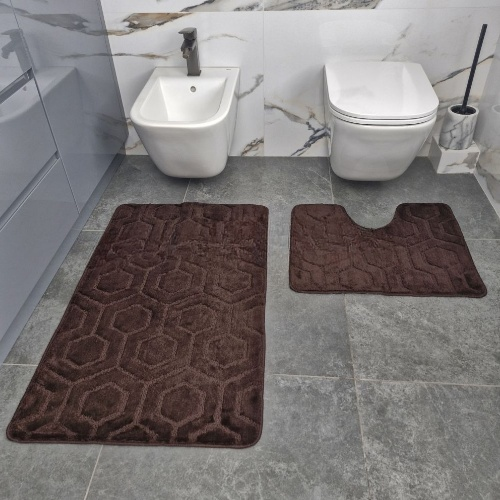 АКЦІЯ Набір килимків для ванної 2шт 50*60см+60*100см Соти Standard шоколадний + Фіранка PEVA Дариана | Зображення 3