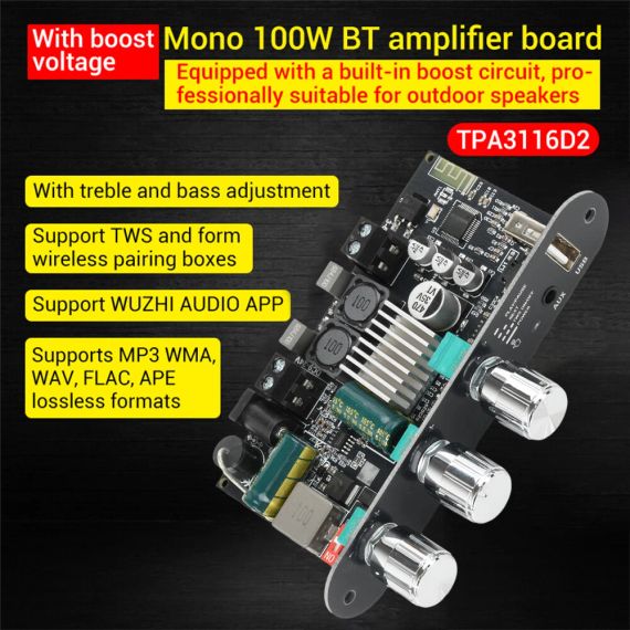 Модуль усилителя ZK-1001U 100W Mono Bluetooth 5.3 TPA3116D2 AUX USB MP3 | Зображення 3