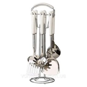 Набор кухонных принадлежностей на подставке 7 предметов кухонные аксессуары на подставке Белый с серебристым HP-20-70