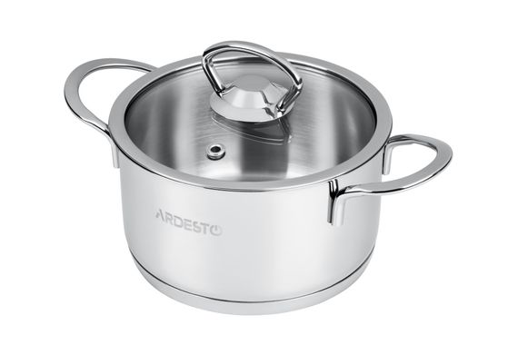 Кастрюля Ardesto Luna, стеклянная крышка, 1.2 л, нержавеющая сталь (AR0612S)