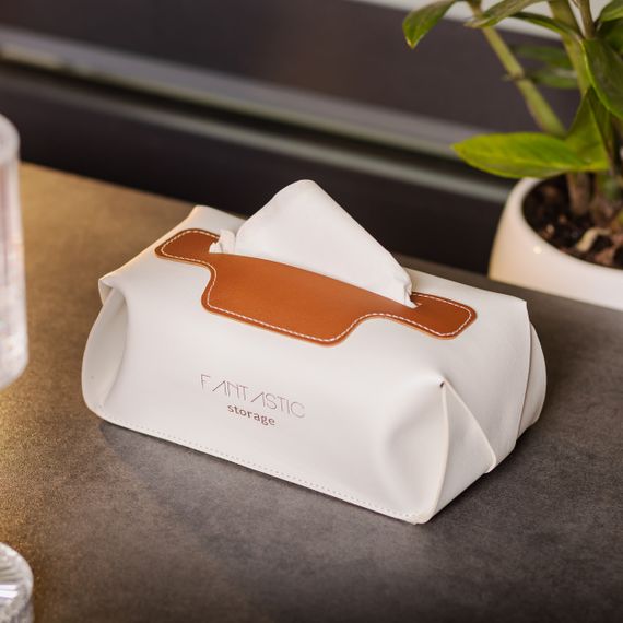 Серветниця з еко шкіри 21х12х8 см контейнер для серветок в автомобіль Білий HP-3-210W | Зображення 4