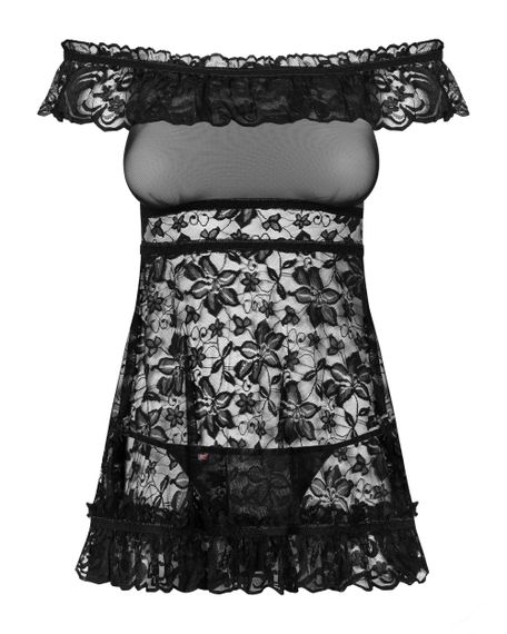 Сорочка Obsessive Flores chemise Чорний S/M | Зображення 3