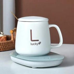 Набір подарунковий кухоль з підігрівом на платформі в подарунковій упаковці LUCKY Білий