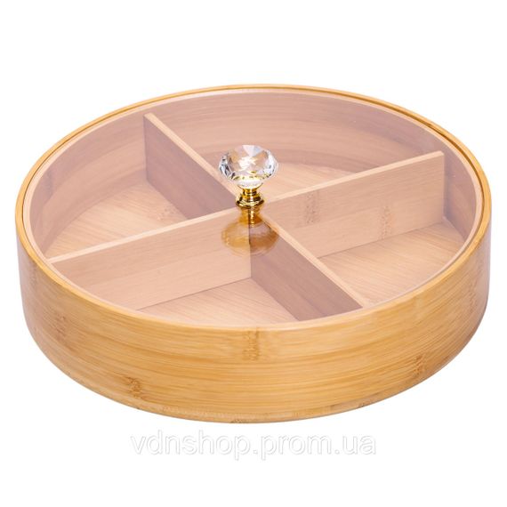 Менажница деревянная на 4 секции с крышкой для закусок Ø25 (см) круглая HB-40-3 | Зображення 1