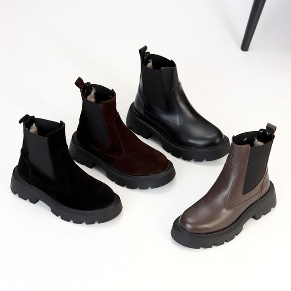 Зручні зимові черевики челсі колір Шоколад з еластичною вставкою | Зображення 9