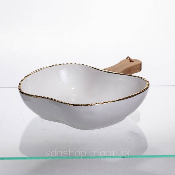 Тарелка фарфоровая глубокая с ручкой Яблоко 25×20×5 (см) с ручкой Золото ZJH-14-2 | Зображення 2