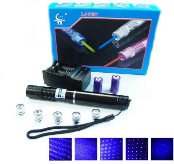 Лазерна указка (лазерний вказівник) 10000МВт синя з насадками Laser Blue YXB 008 | Зображення 2