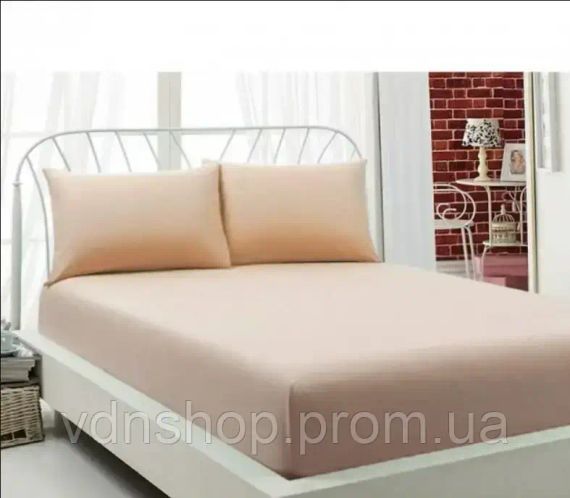 Кремовая Простынь махровая на резинке с наволочками Anisa  (220х240+30 см)