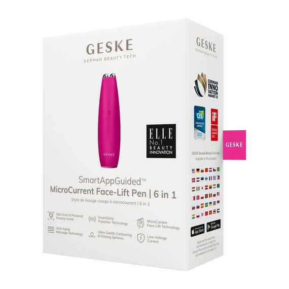Микротоковая ручка для подтяжки кожи лица GESKE MicroCurrent Face-Lift Pen 6в1 white, Малиновый | Зображення 7