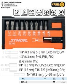 Набор бит Польша насадки 1/4" l=25 мм 10 штук STHOR-65705
