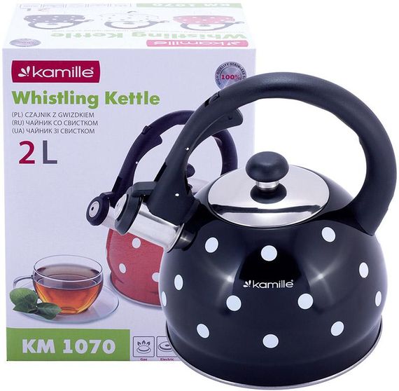 Чайник Kamille Polka Dot Kettle 2л з нержавіючої сталі зі свистком, в горошок, чорний | Зображення 5